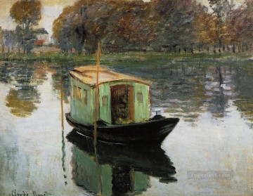  Boat Oil Painting - The Studio Boat 1874 Claude Monet